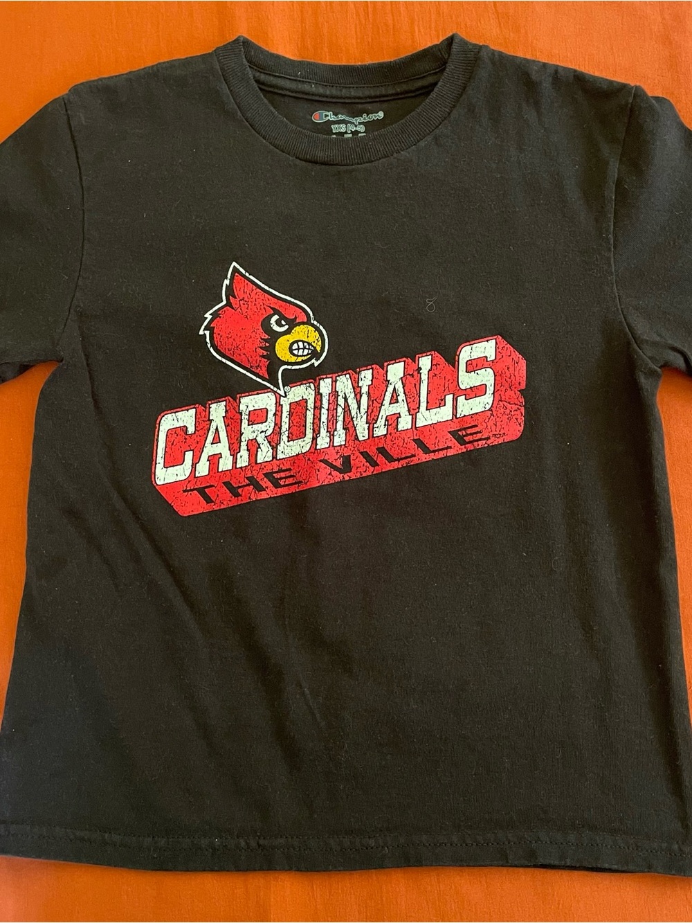 Champion  Louisville Kids Black Tee with Red Cardinals Graphic